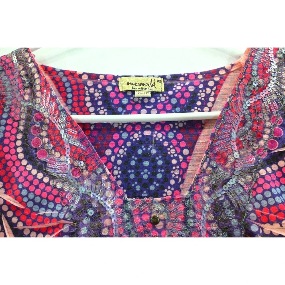 One World Pink Purple Embellished Y2K Top PS Petite Beaded Boho Fairycore Dreamy